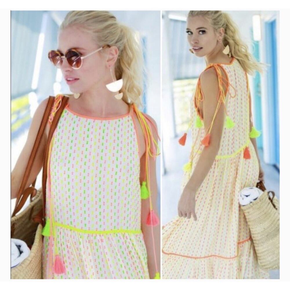 Tessora Resort Wear Andera Maxi Dress lined, size L, new with tags, neon pop